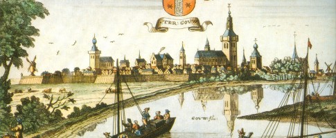 Gezicht op Gouda, 1674. Kopergravure van Gaspar Bouttats, naar een tekening van Johannes Peeters