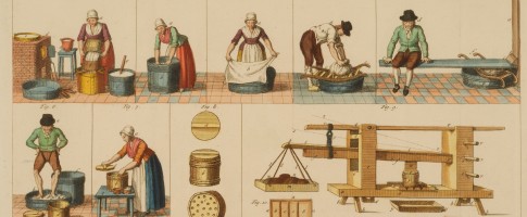 Het proces van het kaasmaken in: "Natuurlyke historie van Holland", door J. le Francq van Berkhey, 1769 - 1811