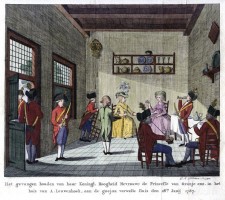 De aanhouding van prinses Wilhelmina te Goejanverwellesluis op 28 juni 1787. Gravure door Gottfried Arnold Lehmann. Atlas Van Stolk, Rotterdam